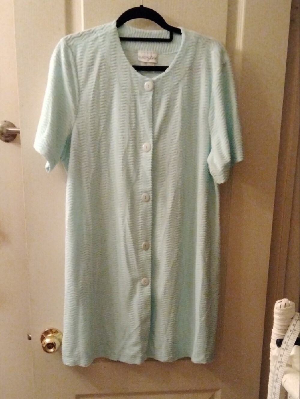 Light Aqua Button-Front Knit House Coat - Picture 11 of 11